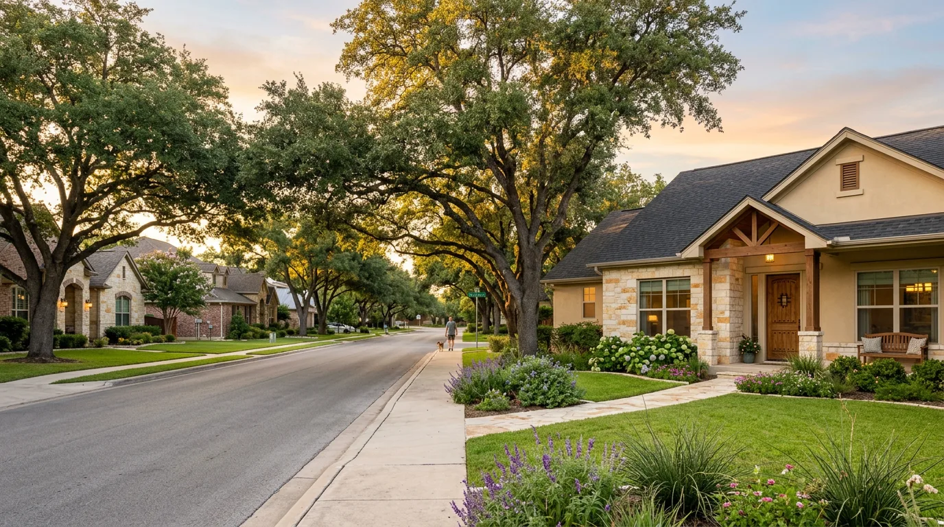 Wimberley Texas Hill Country landscape with cypress trees along the Blanco River